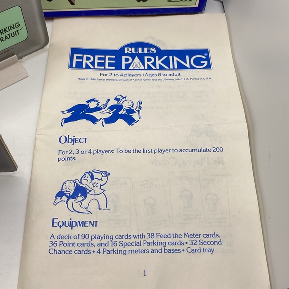Free Parking Feed The Meter Card Game Parker Brothers Monopoly 1988 Vintage - Picture 6 of 11